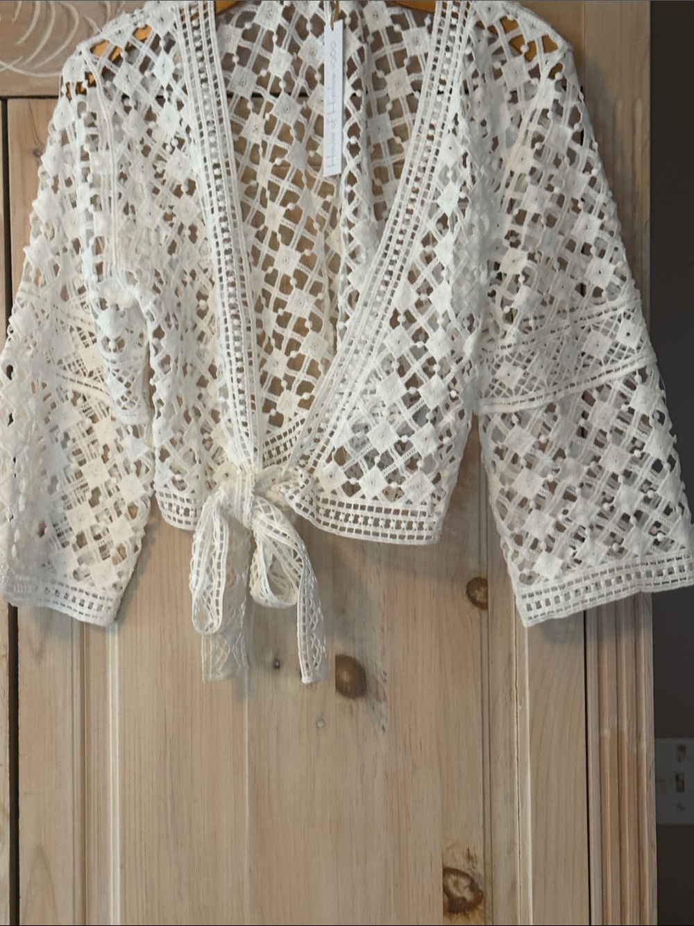 House of Harlow 1960 Cream Crochet Tie-Front Top